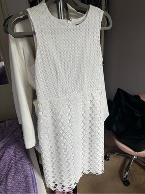 Ann Taylor Petite White Sleeveless Lace Overlay Dress